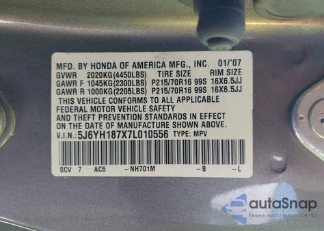 2007 Honda Element Ex z USA, uszkodzony, nr VIN 5J6YH187X7L010556